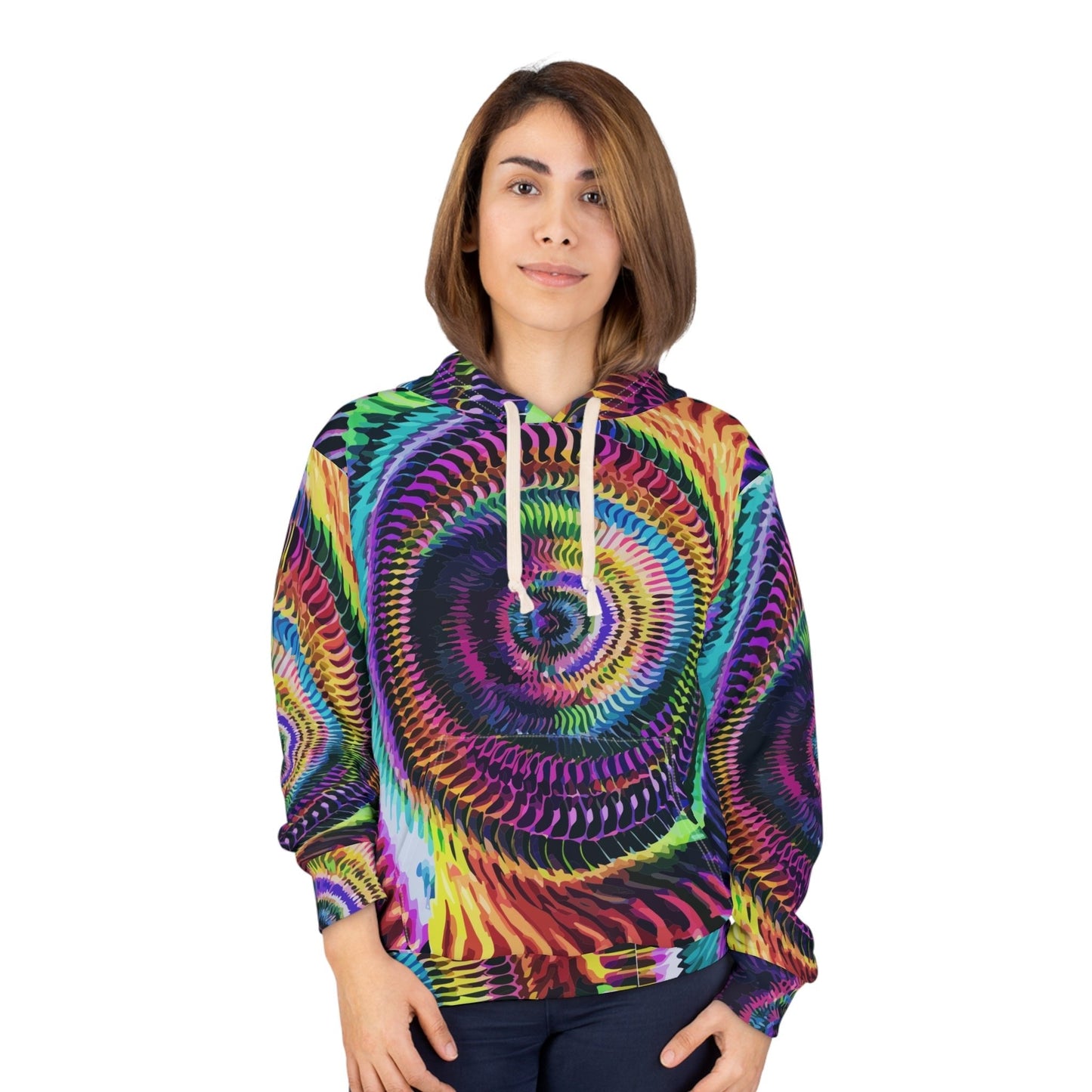 Psychedelic Kaleidoscope Hoodie | Festival Rave Wear - Oversized Abstract Spiral Pullover - Maximalist Motif Art Apparel