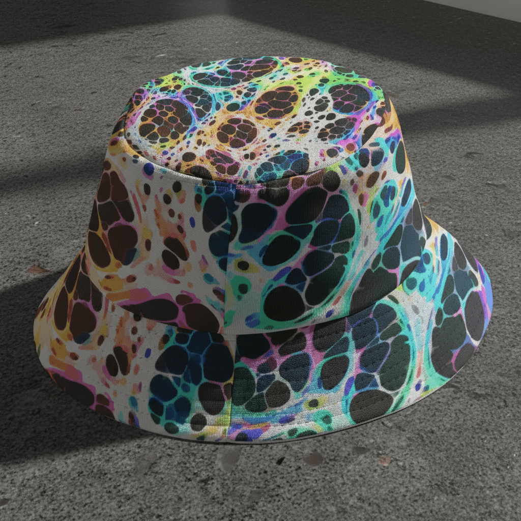 Psychedelic Mood-Shift Bucket Hat for Festival-Goers — Reversible Trippy Headwear, Cognitive Drift, Rave Accessory, Two-Sided Art Hat