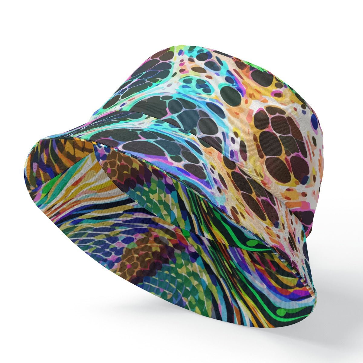 Psychedelic Mood-Shift Bucket Hat for Festival-Goers — Reversible Trippy Headwear, Cognitive Drift, Rave Accessory, Two-Sided Art Hat