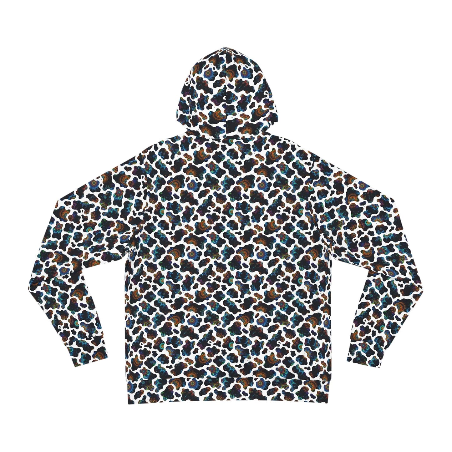 Neon Biomorphic Cow Print AOP Hoodie for Psychedelic Fashion Collectors — Bold Unisex Fractal Cosmic Pattern Pullover