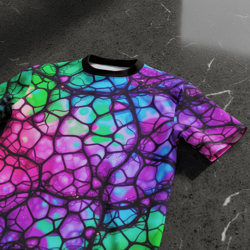 Psychedelic Web Unisex Tee – Vibrant Abstract Cut & Sew T-Shirt | Festival Fashion & Streetwear Vibes
