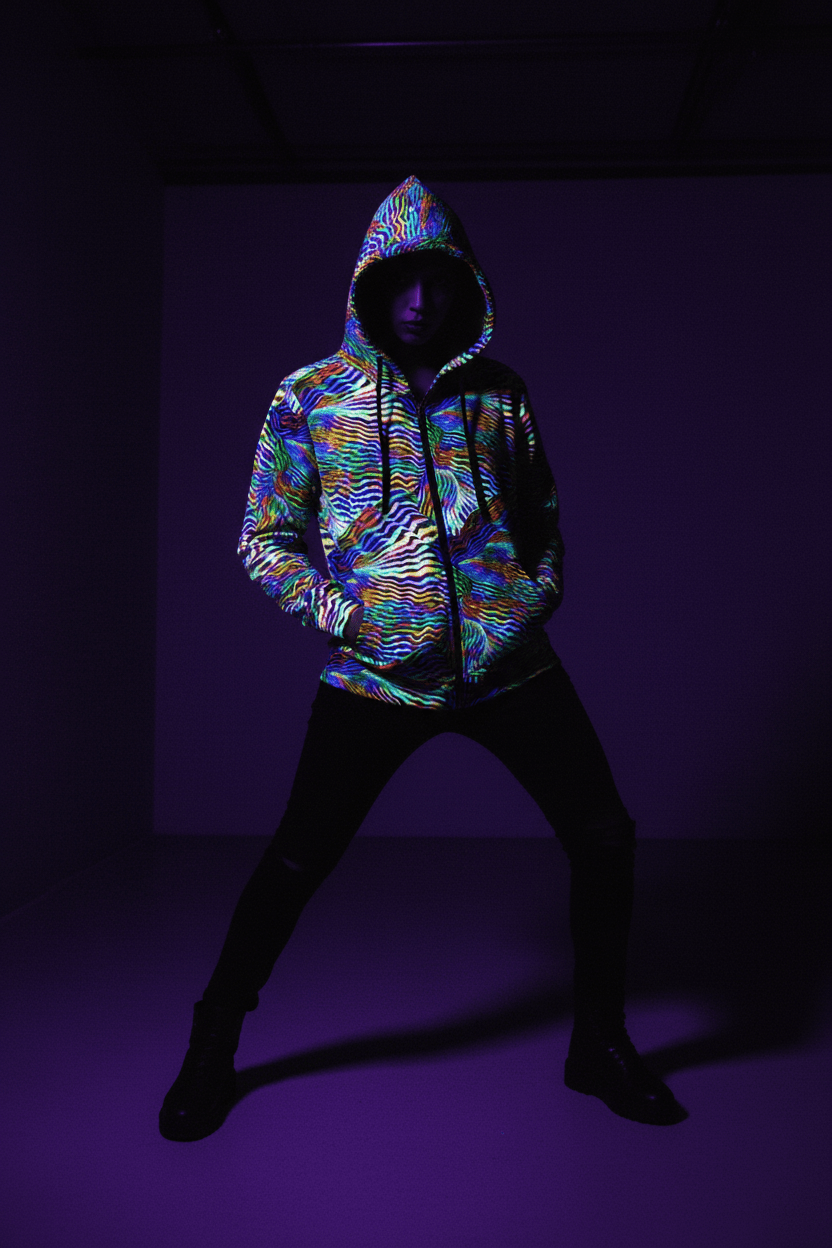 Psychedelic Zebra Stripe Swirl Hoodie | Hypnotic Primary Color Design
