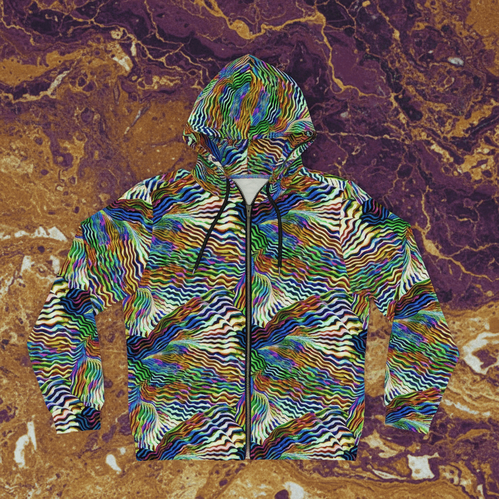 Psychedelic Zebra Stripe Swirl Hoodie | Hypnotic Primary Color Design
