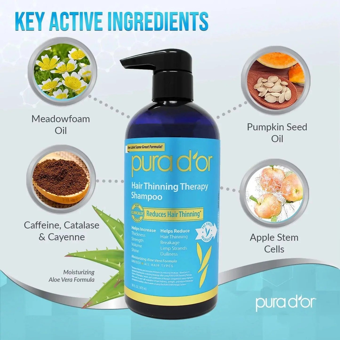 PURA D'OR Hair Thinning Therapy Shampoo – DHT Blocker with Biotin & Saw Palmetto 473ml