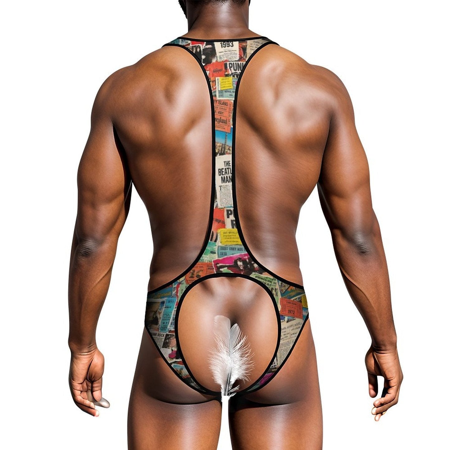 Queer Statement Bodysuit for Bold Dressers — Ticket Down South AOP Underwear, Festival Base Layer, LGBT Intimate Wear, Submissive Play Wear
