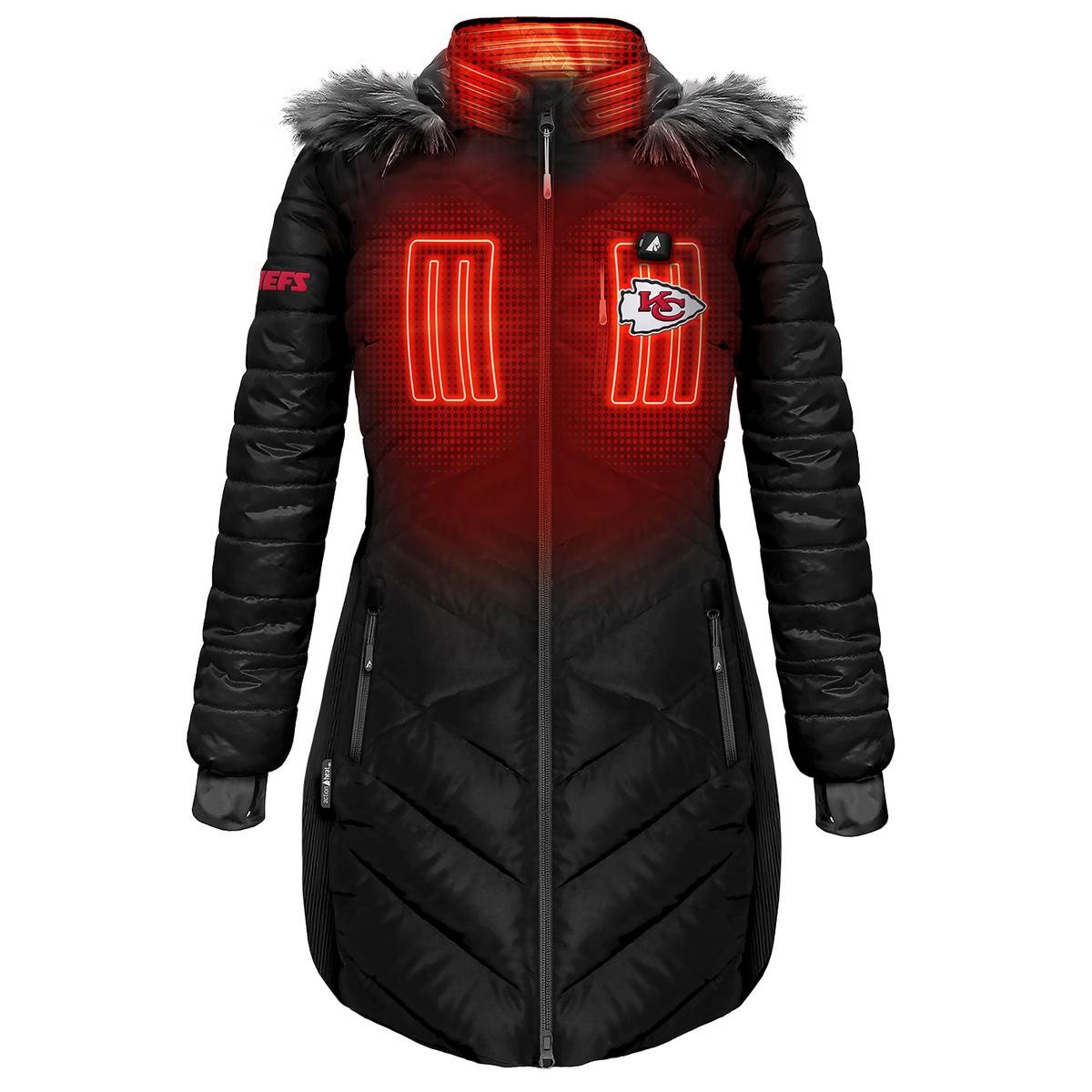 ActionHeat Kansas City Chiefs 5V Women's Long Puffer Battery Heated Jacket