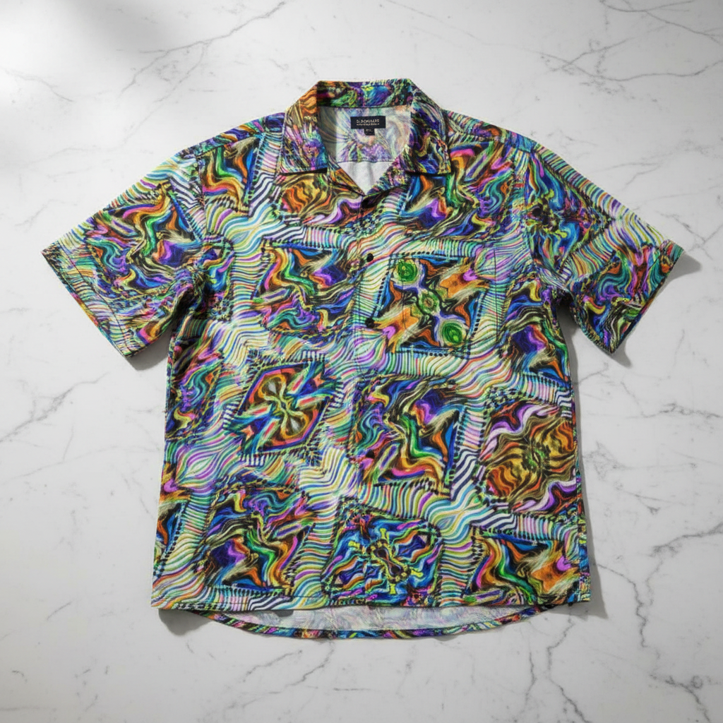 Radial Kaleidoscope AOP Hawaiian Shirt – Green & Purple Trippy Print