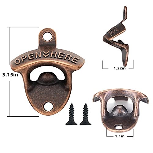 Rarapop 16 Pack Antique Wall Mounted Bottle Openers with Screws, Rustic Red Bronze Top Openers Hardware for Bars KTV Hotels Homes