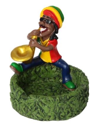 Keramieke Asbak Rasta Met Trompet - 9x9cm