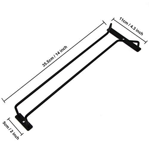 RedDreamer 14-Inch Black Wine Glass Rack, Under Cabinet Wine Glass Holder Stainless Steel Stemware Rack - Hanging Stemware Holder for Cabinet Kitchen Bar, Set of 2