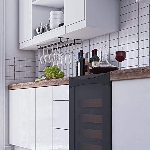 RedDreamer 14-Inch Black Wine Glass Rack, Under Cabinet Wine Glass Holder Stainless Steel Stemware Rack - Hanging Stemware Holder for Cabinet Kitchen Bar, Set of 2