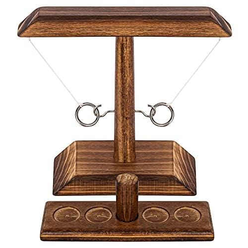 Ring Toss Games for Kids Adults, Fast-paced Interactive Game, Outdoor Indoor Handmade Wooden Ring Toss Games-Brown, Best