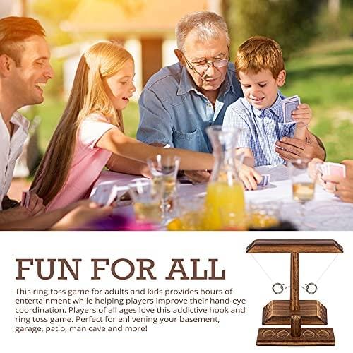 Ring Toss Games for Kids Adults, Fast-paced Interactive Game, Outdoor Indoor Handmade Wooden Ring Toss Games-Brown, Best