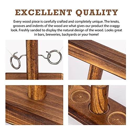 Ring Toss Games for Kids Adults, Fast-paced Interactive Game, Outdoor Indoor Handmade Wooden Ring Toss Games-Brown, Best