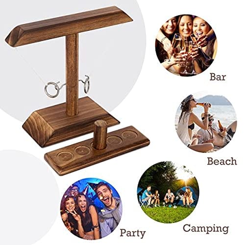 Ring Toss Games for Kids Adults, Fast-paced Interactive Game, Outdoor Indoor Handmade Wooden Ring Toss Games-Brown, Best
