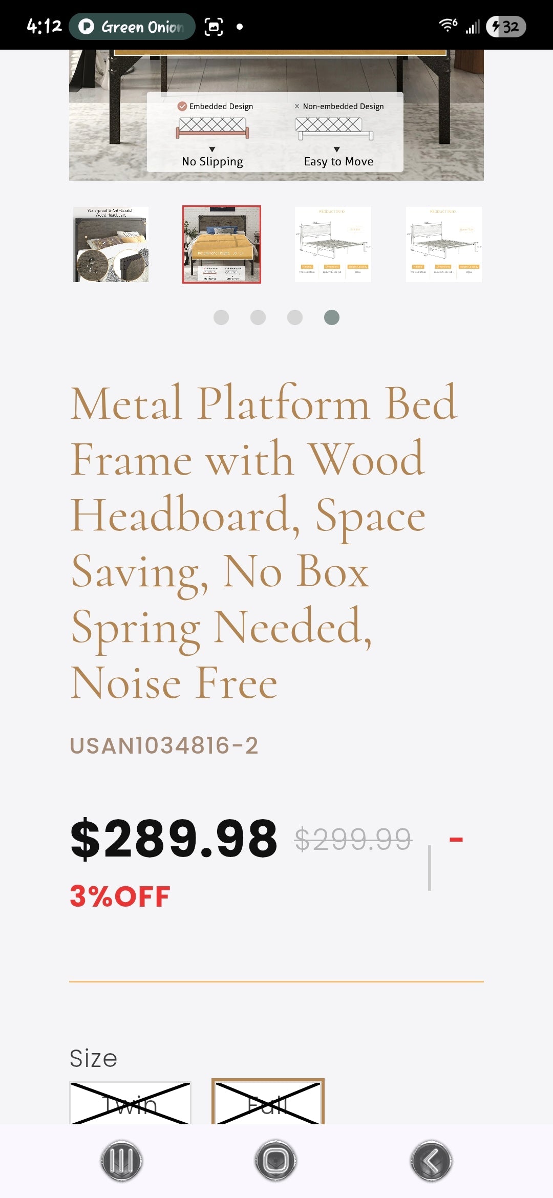 Metal Platform Bed Frame with Wood Headboard, Space Saving, No Box Spring Needed, Noise Free
