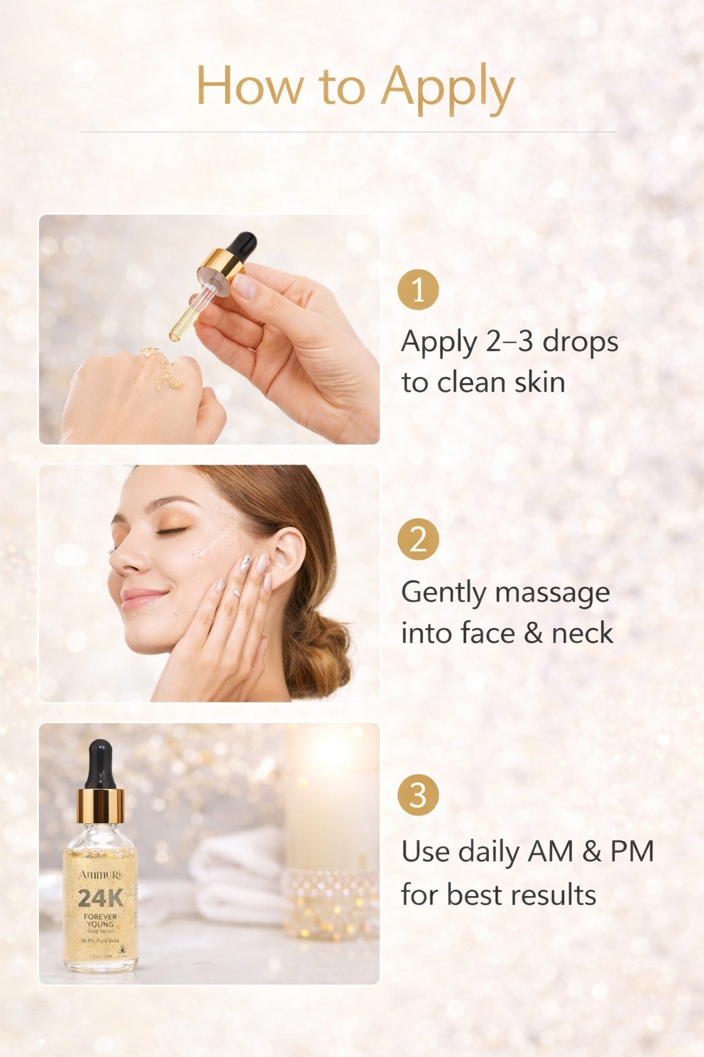 Ammuri 24K Gold Face Serum - Anti-Aging Collagen Booster Dark Circle Treatment
