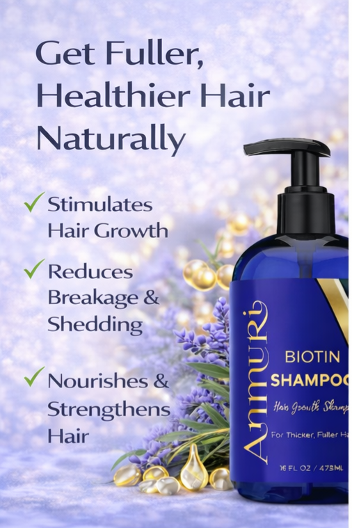 Ammuri Biotin Shampoo – DHT Blocker for Thicker, Fuller-Looking Hair | 473ml