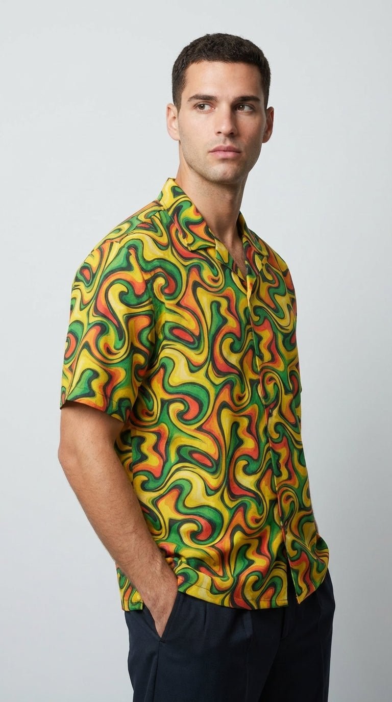 Retro Vibes Camp Shirt for the Most Interesting Dresser at Summer — AOP 100% Polyester Sublimation Hawaiian, Button Front Linen Texture