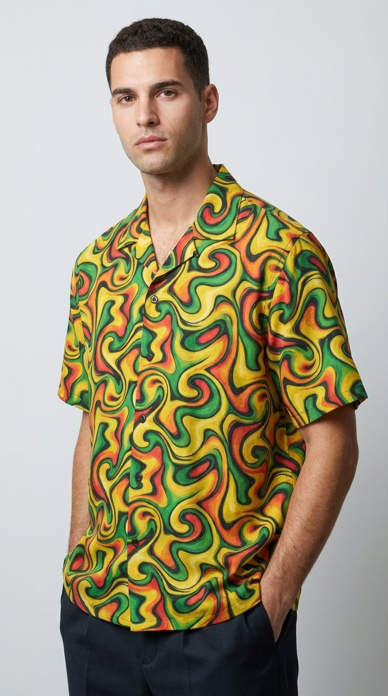 Retro Vibes Camp Shirt for the Most Interesting Dresser at Summer — AOP 100% Polyester Sublimation Hawaiian, Button Front Linen Texture