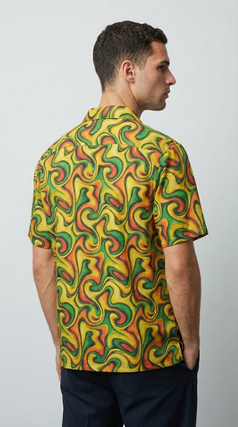 Retro Vibes Camp Shirt for the Most Interesting Dresser at Summer — AOP 100% Polyester Sublimation Hawaiian, Button Front Linen Texture