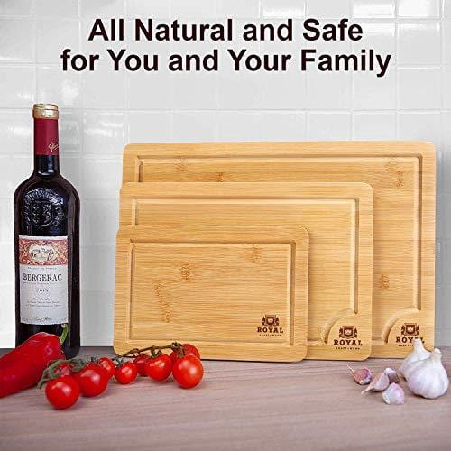 Organic Bamboo Cutting Board with Juice Groove (3-Piece Set)