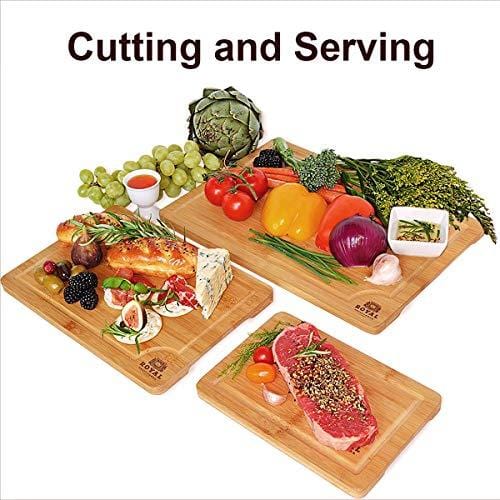 Organic Bamboo Cutting Board with Juice Groove (3-Piece Set)