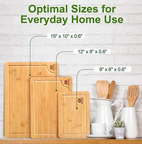 Organic Bamboo Cutting Board with Juice Groove (3-Piece Set)