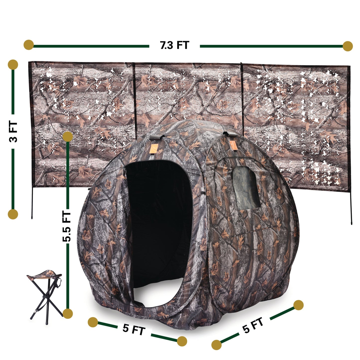 Rukket Sports Hunting Blind w/ Tripod Stool and Ground Screen