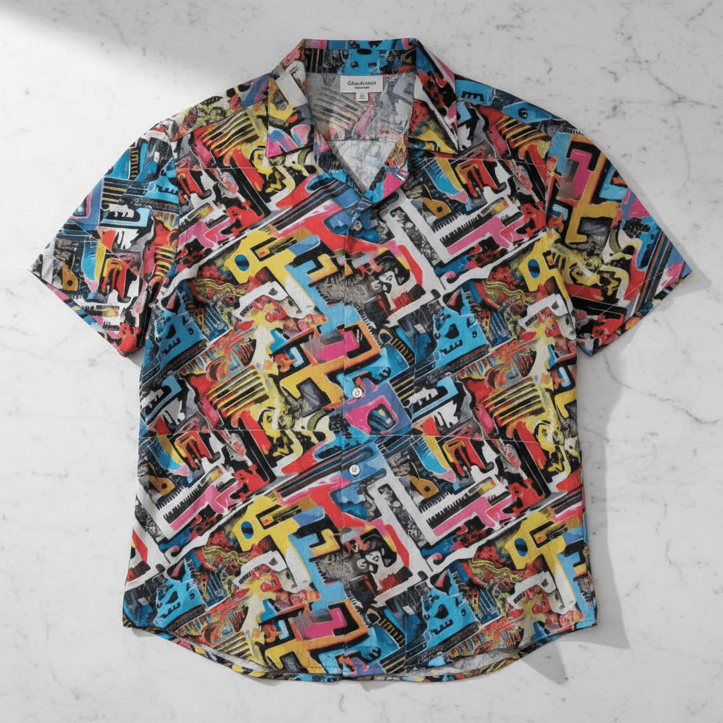 Salt Water Tapestry | Abstract Art All-Over Print Silk-Feel Button-Up Shirt