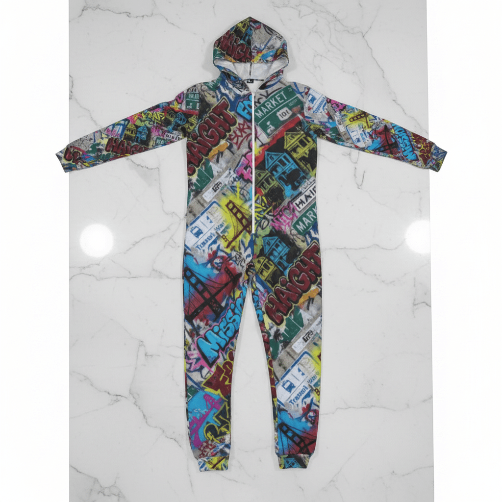 San Francisco Street Soul AOP Jumpsuit | Full-Body City Signage Print Unisex One-Piece (310gsm, XS–5XL)