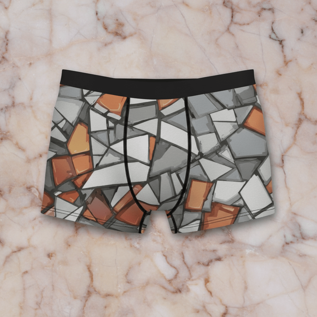 Shattered Mosaic Compression Shorts — Stone & Amber Fragment AOP Base Layer for Bold Training
