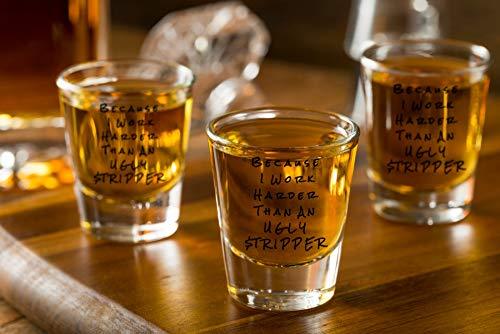 Sips N Giggles Funny Shot Glasses | Because I Work Harder Than An Ugly Stripper 2 Shot Glasses | A Perfect Item For Men & Women Dad Brother Uncle |