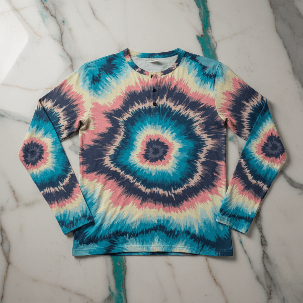 Spiral Tie-Dye Henley — Psychedelic AOP Festival Shirt