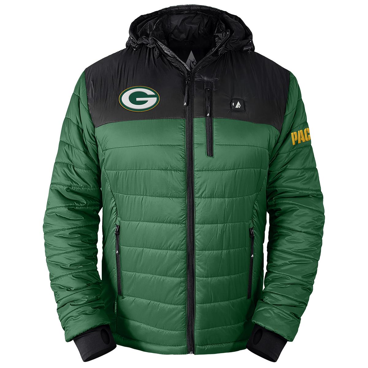 ActionHeat Green Bay Packers 5V Men's Colorblock Puffer Battery Heated Jacket