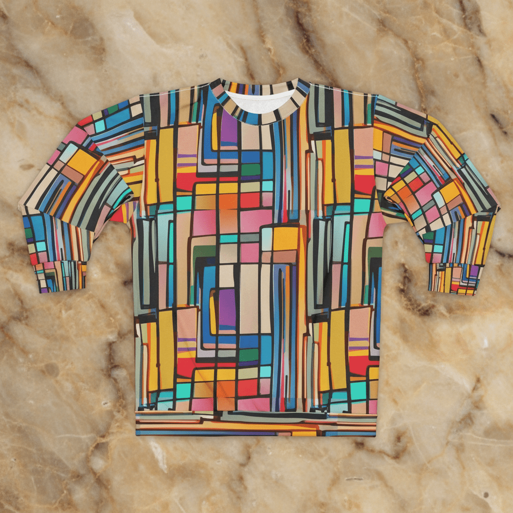 Stained Glass Geometric Sweatshirt Multicolor Abstract Art Block Pattern Unisex Pullover