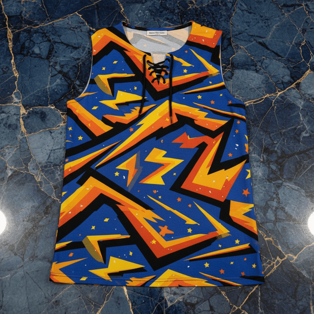 Static Shock AOP V-Neck Tank | Abstract Lightning Print Sleeveless for Festival, Gym & Street