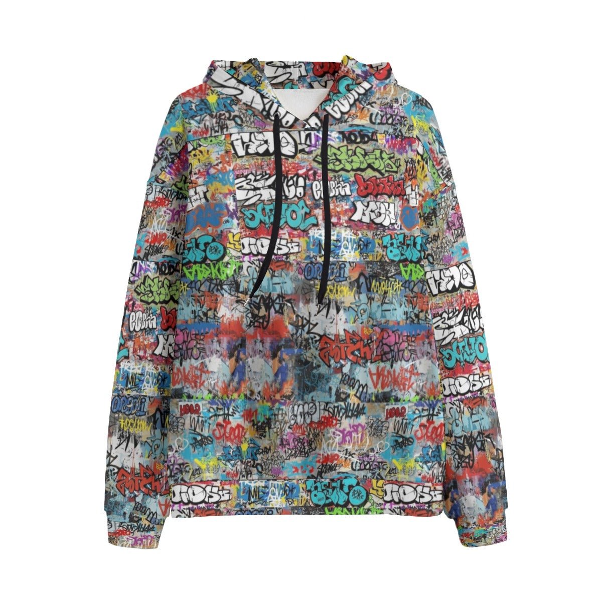 Sticker Bomb Graffiti Fleece Hoodie — White Street-Tag Collage AOP Heavyweight Winter Pullover