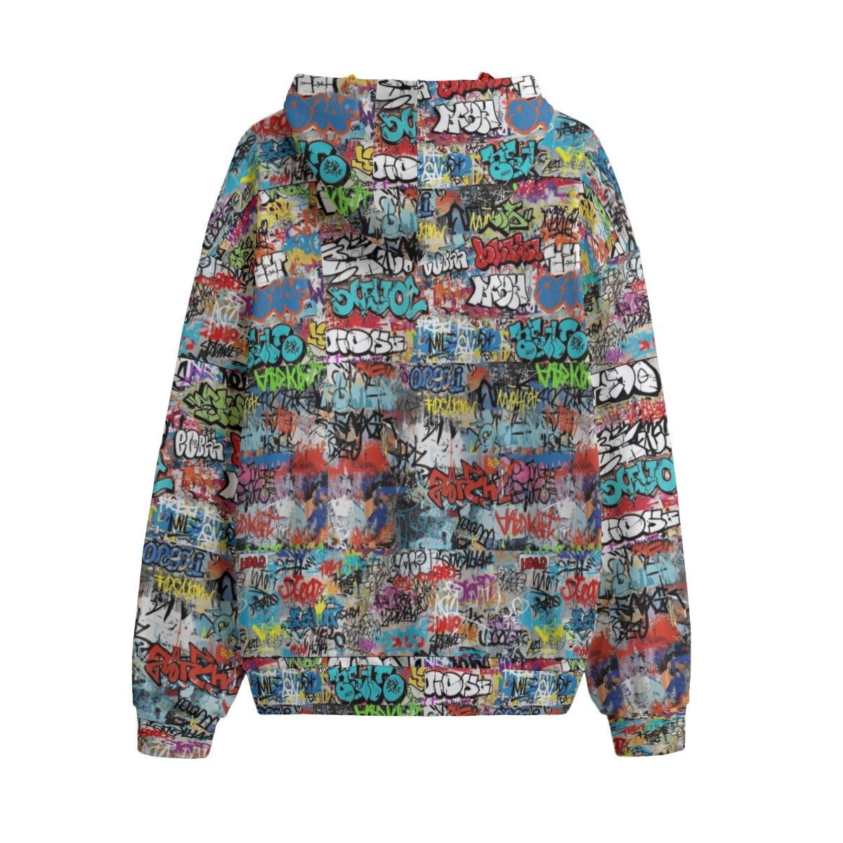 Sticker Bomb Graffiti Fleece Hoodie — White Street-Tag Collage AOP Heavyweight Winter Pullover