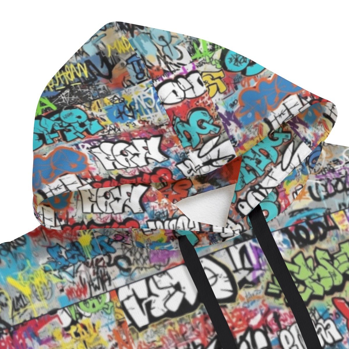 Sticker Bomb Graffiti Fleece Hoodie — White Street-Tag Collage AOP Heavyweight Winter Pullover
