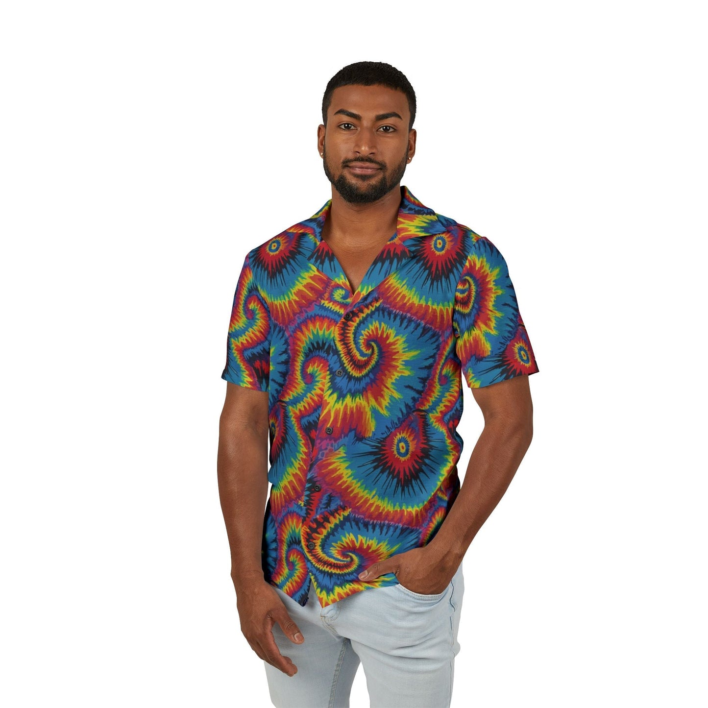 Strawberry Wheels AOP Button-Up Shirt | Digital Tie-Dye Workwear