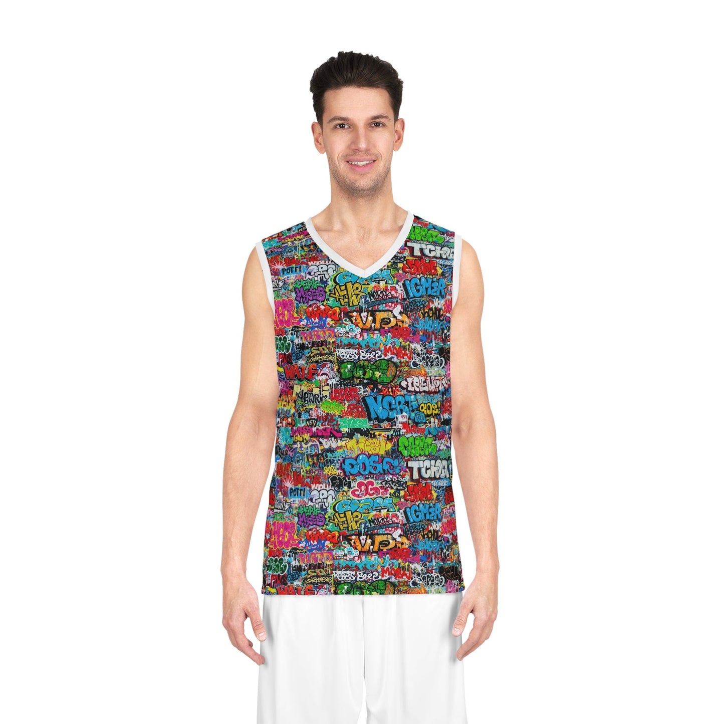 StreetsmART Tag Wall AOP Basketball Jersey | All-Over Graffiti Print Athletic Tank, Sublimation Street-Art Streetwear, Assembled in USA (S–2XL)