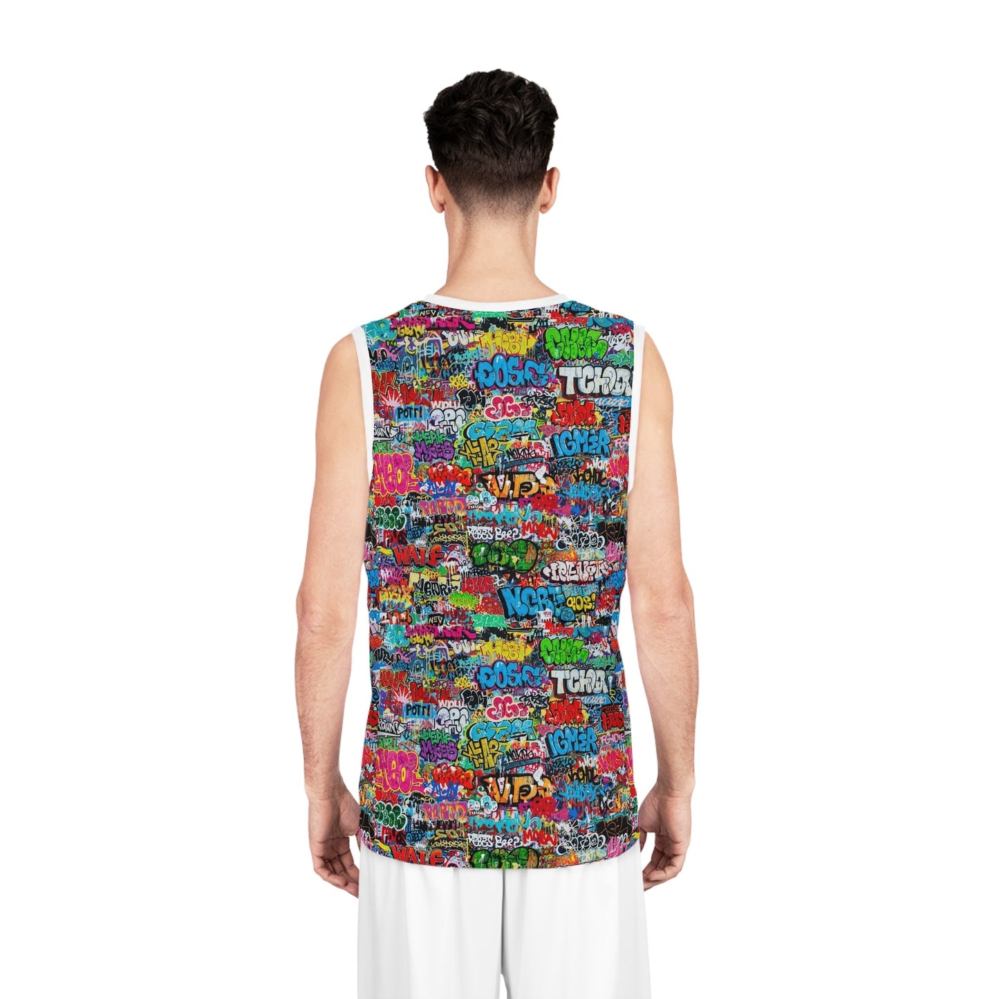 StreetsmART Tag Wall AOP Basketball Jersey | All-Over Graffiti Print Athletic Tank, Sublimation Street-Art Streetwear, Assembled in USA (S–2XL)