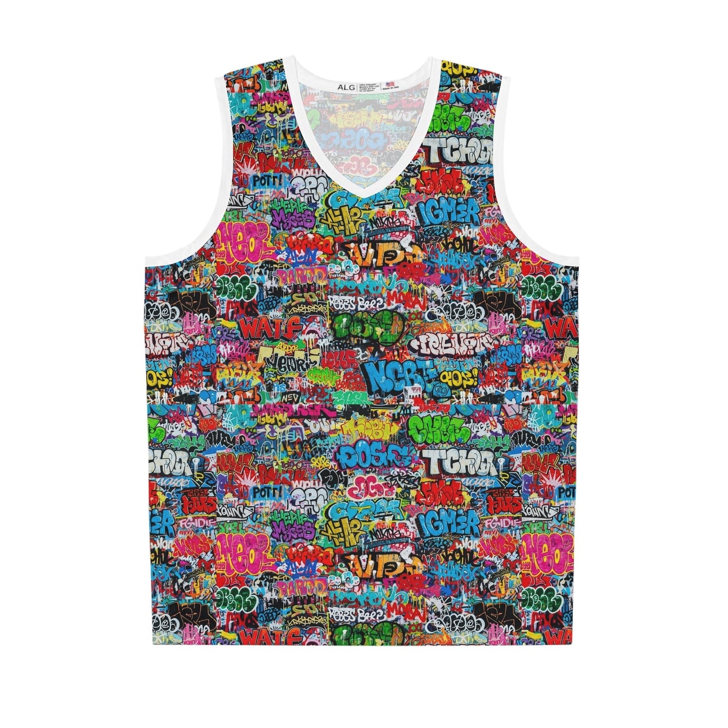 StreetsmART Tag Wall AOP Basketball Jersey | All-Over Graffiti Print Athletic Tank, Sublimation Street-Art Streetwear, Assembled in USA (S–2XL)