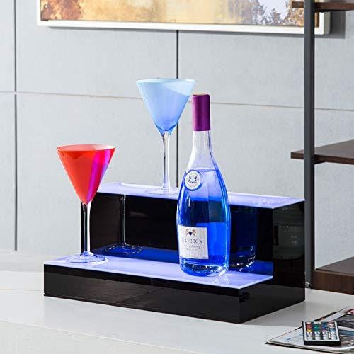 Advanced Mixology LED Lighted Liquor Bottle Display 16 Inch 2 Step Illuminated Bar Bottle Shelf 2 Tier Cimmercial Home Bar Bottle Display Drinks Lighting Shelves Home Bar Lighting with Remote Control