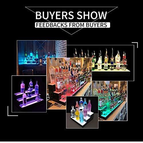 Advanced Mixology LED Lighted Liquor Bottle Display 16 Inch 2 Step Illuminated Bar Bottle Shelf 2 Tier Cimmercial Home Bar Bottle Display Drinks Lighting Shelves Home Bar Lighting with Remote Control