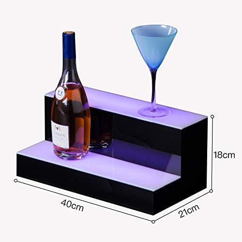 Advanced Mixology LED Lighted Liquor Bottle Display 16 Inch 2 Step Illuminated Bar Bottle Shelf 2 Tier Cimmercial Home Bar Bottle Display Drinks Lighting Shelves Home Bar Lighting with Remote Control