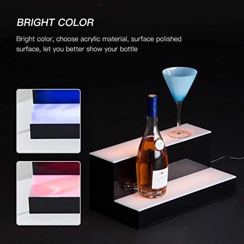 Advanced Mixology LED Lighted Liquor Bottle Display 16 Inch 2 Step Illuminated Bar Bottle Shelf 2 Tier Cimmercial Home Bar Bottle Display Drinks Lighting Shelves Home Bar Lighting with Remote Control