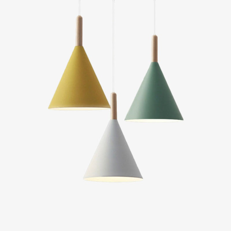 Cone Metal pendant lights With Wooden Stem For Bar
