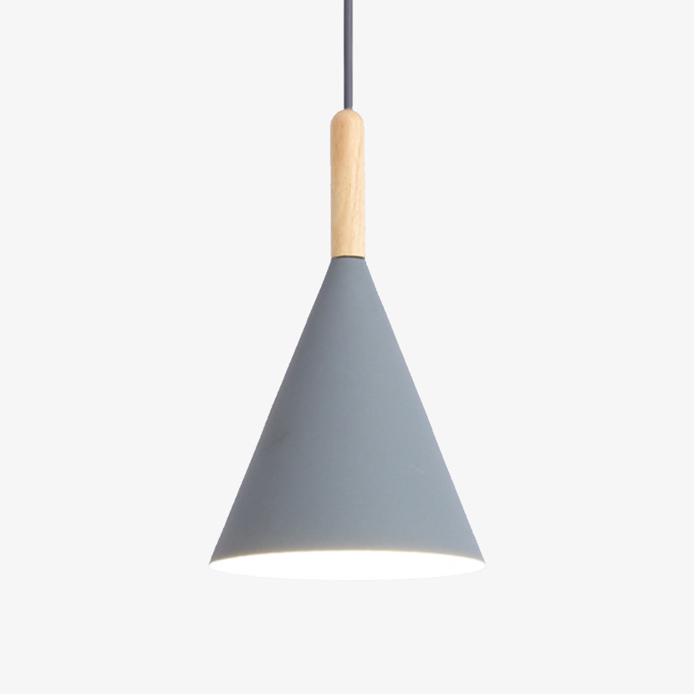 Cone Metal pendant lights With Wooden Stem For Bar